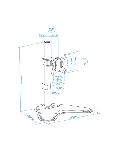 DB1701TN-B soporte para monitor 81,3 cm (32") Negro Escritorio