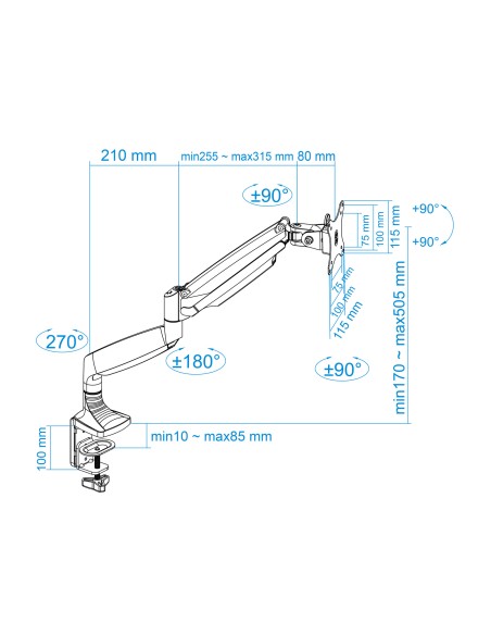 Soporte de Mesa Giratorio e Inclinable para Pantalla (Monitor / TV Plasma / LCD / LED) 13  32, de Un Brazo, Plata