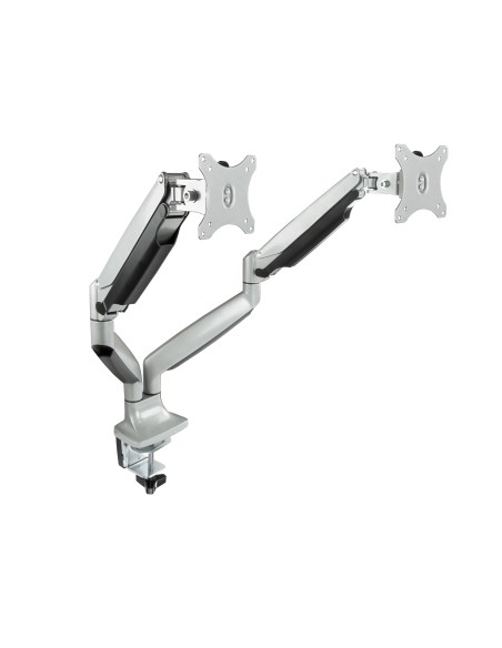 Soporte de Mesa Giratorio e Inclinable para 2 Pantallas (Monitor / TV Plasma / LCD / LED) 13  32, de Dos Brazos, Plata