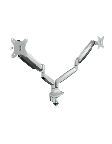 Soporte de Mesa Giratorio e Inclinable para 2 Pantallas (Monitor / TV Plasma / LCD / LED) 13  32, de Dos Brazos, Plata