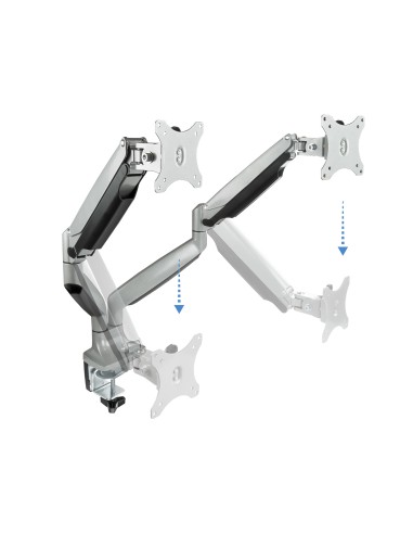 Soporte de Mesa Giratorio e Inclinable para 2 Pantallas (Monitor / TV Plasma / LCD / LED) 13  32, de Dos Brazos, Plata