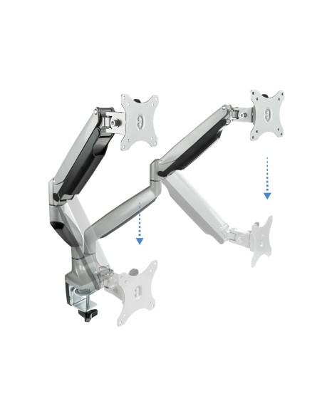 Soporte de Mesa Giratorio e Inclinable para 2 Pantallas (Monitor / TV Plasma / LCD / LED) 13  32, de Dos Brazos, Plata