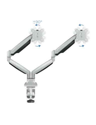Soporte de Mesa Giratorio e Inclinable para 2 Pantallas (Monitor / TV Plasma / LCD / LED) 13  32, de Dos Brazos, Plata