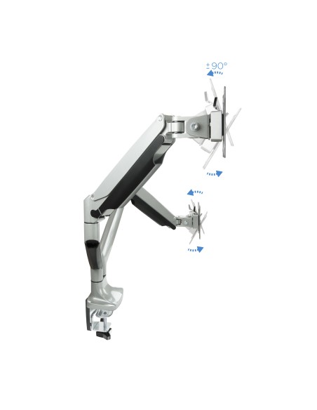 Soporte de Mesa Giratorio e Inclinable para 2 Pantallas (Monitor / TV Plasma / LCD / LED) 13  32, de Dos Brazos, Plata