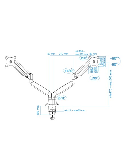 Soporte de Mesa Giratorio e Inclinable para 2 Pantallas (Monitor / TV Plasma / LCD / LED) 13  32, de Dos Brazos, Plata