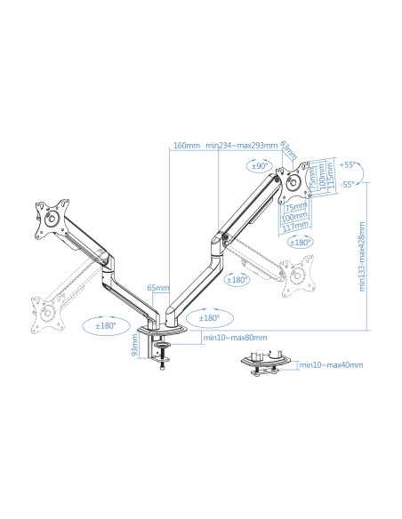 DB4132TNR-G soporte para monitor 81,3 cm (32") Abrazadera/Atornillado Negro