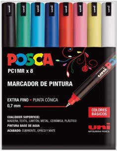 Estuche 8 rotuladores posca pc 1mr uni ball colores surtidos