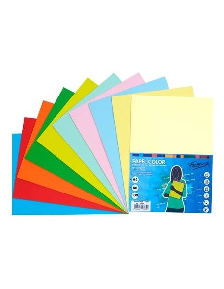 FABRISA PAQUETE PAPEL DE 100 HOJAS RETRACTILADO SURTIDO PASTE + FUERTES DINA4 80GR