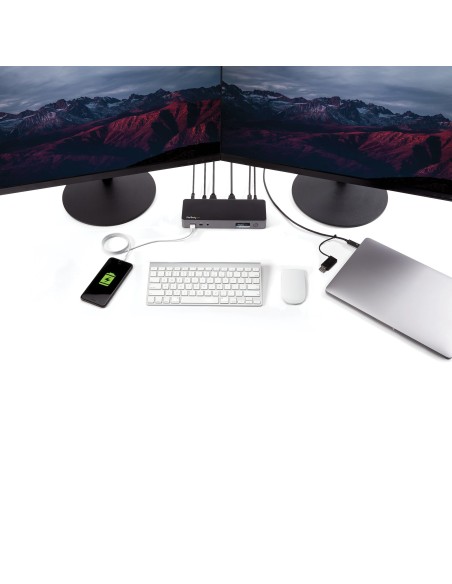 Docking Station Universal para Portátil - Replicador de Puertos Híbrido USB-C/-A - 2x HDMI y DP 4K - PD 60W - Mac / Windows / C