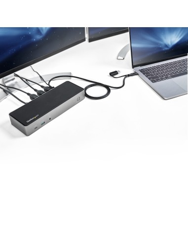 Docking Station USB-C y USB-A 10Gb - Replicador de Puertos Híbrido Universal para 3 Monitores DisplayPort y HDMI 4K de 60Hz - P