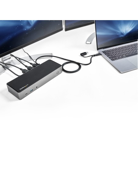 Docking Station USB-C y USB-A 10Gb - Replicador de Puertos Híbrido Universal para 3 Monitores DisplayPort y HDMI 4K de 60Hz - P