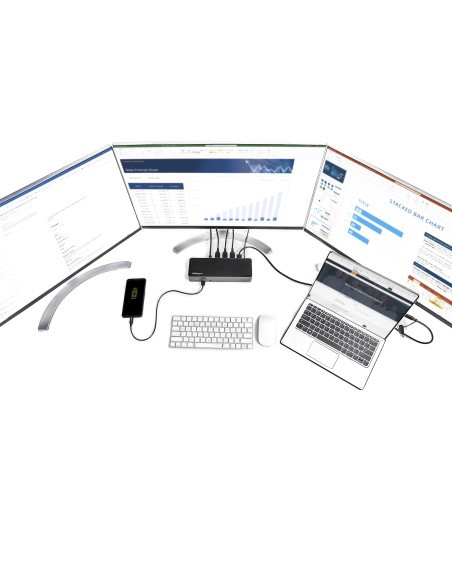 Docking Station USB-C y USB-A 10Gb - Replicador de Puertos Híbrido Universal para 3 Monitores DisplayPort y HDMI 4K de 60Hz - P