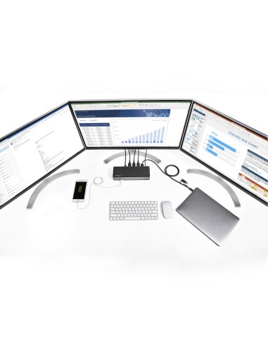 Docking Station USB-C y USB-A 10Gb - Replicador de Puertos Híbrido Universal para 3 Monitores DisplayPort y HDMI 4K de 60Hz - P
