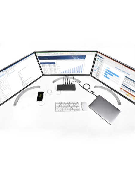Docking Station USB-C y USB-A 10Gb - Replicador de Puertos Híbrido Universal para 3 Monitores DisplayPort y HDMI 4K de 60Hz - P