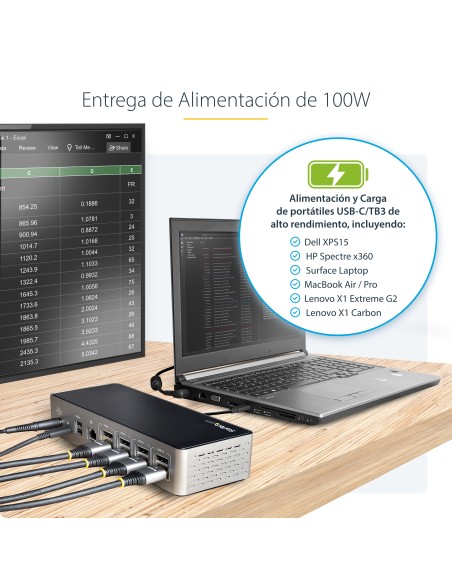 Mini Docking Station USB-C - Replicador de Puertos para 4 Monitores DisplayPort y HDMI 4K 60Hz - con PD de 100W - Hub Ladrón US