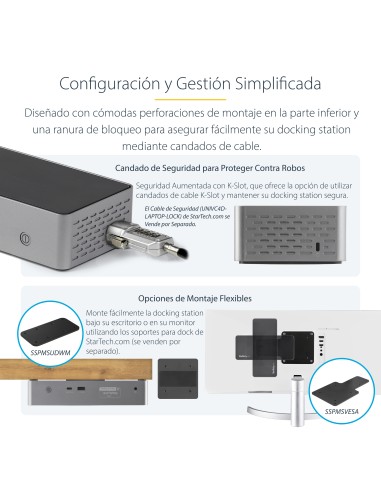 Mini Docking Station USB-C - Replicador de Puertos para 4 Monitores DisplayPort y HDMI 4K 60Hz - con PD de 100W - Hub Ladrón US