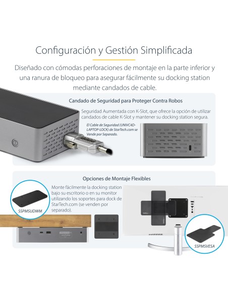 Mini Docking Station USB-C - Replicador de Puertos para 4 Monitores DisplayPort y HDMI 4K 60Hz - con PD de 100W - Hub Ladrón US