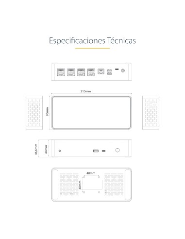 Mini Docking Station USB-C - Replicador de Puertos para 4 Monitores DisplayPort y HDMI 4K 60Hz - con PD de 100W - Hub Ladrón US