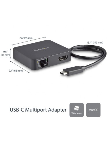 Adaptador Multipuertos USB C - Mini Dock Portátil USB-C 4K HDMI - Gigabit Ethernet - Hub USB 3.0 (1x USB-A 1x USB-C) - Adaptado