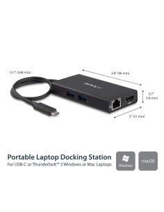 Adaptador Multipuertos USB-C - Docking Station Portátil USB-C 4K HDMI - con Entrega de Potencia de 60W - GbE - Hub 2x USB-A 3.0 2