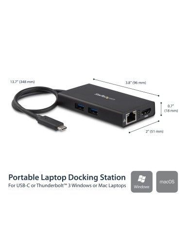 Adaptador Multipuertos USB-C - Docking Station Portátil USB-C 4K HDMI - con Entrega de Potencia de 60W - GbE - Hub 2x USB-A 3.0