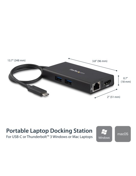 Adaptador Multipuertos USB-C - Docking Station Portátil USB-C 4K HDMI - con Entrega de Potencia de 60W - GbE - Hub 2x USB-A 3.0