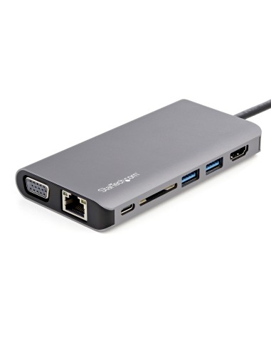 Adaptador Multipuertos USB-C - Mini Docking Station para Viajes con HDMI de 4K o VGA de 1080p - con Hub Ladrón USB 3.0 - PD de 