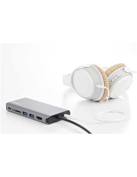 Adaptador Multipuertos USB-C - Mini Docking Station para Viajes con HDMI de 4K o VGA de 1080p - con Hub Ladrón USB 3.0 - PD de 