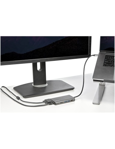 Adaptador Multipuertos USB-C - Mini Docking Station para Viajes con HDMI de 4K o VGA de 1080p - con Hub Ladrón USB 3.0 - PD de 