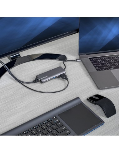 Adaptador Multipuertos USB-C - Docking Station Portátil USB Tipo C a HDMI de 4K - Hub Ladrón USB 3.0 de 2 Puertos - Lector de T