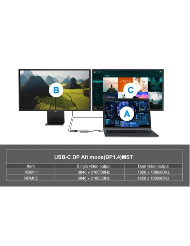 DONN13G base para portátil y replicador de puertos Alámbrico USB 3.2 Gen 1 (3.1 Gen 1) Type-C Gris