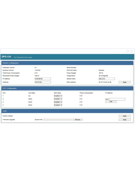 DPS-520 adaptador e inyector de PoE Ethernet rápido, Gigabit Ethernet