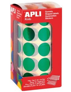 ROLLO GOMETS REDONDO VERDE METALIZADO AUTOADHESIVOS 20MM