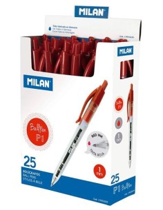 MILAN BOLÍGRAFO P1 CUERPO TRANSPARENTE ROJO -CAJA EXP 25U-