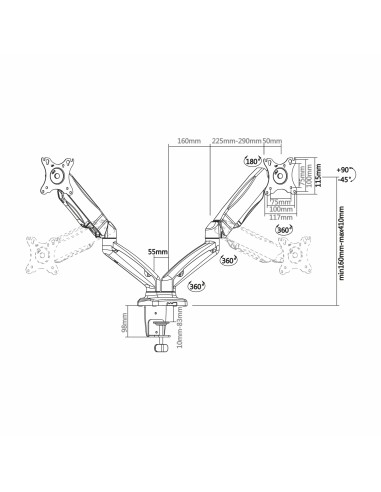 DT27TSR-045 soporte para monitor 81,3 cm (32") Negro Escritorio