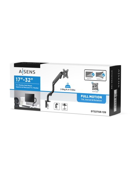 Soporte de Mesa ECO Contrapeso Giratorio e Inclinable para Monitor/TV 8Kg (3 Pivotes, 1 Brazo) de 17-32, Negro