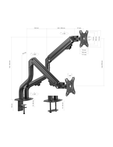 Soporte de Mesa ECO Contrapeso Giratorio e Inclinable para Monitor/TV 8Kg (3 Pivotes, 2 Brazos) de 17-32, Negro