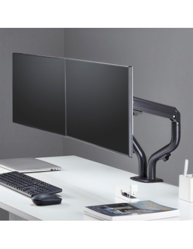 Soporte de Mesa ECO Contrapeso Giratorio e Inclinable para Monitor/TV 8Kg (3 Pivotes, 2 Brazos) de 17-32, Negro