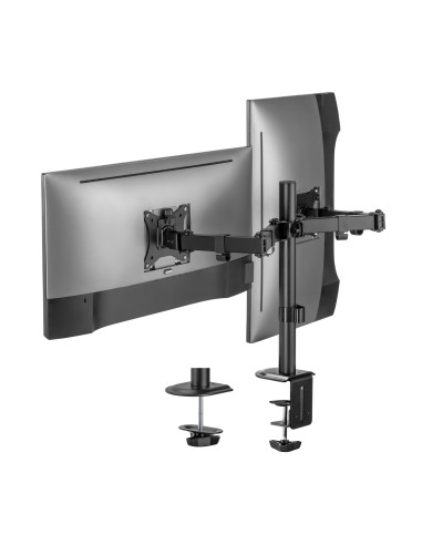 Soporte de Mesa ECO Giratorio e Inclinable para Monitor/TV 9Kg (3 Pivotes, 2 Brazos) de 17-32, Negro