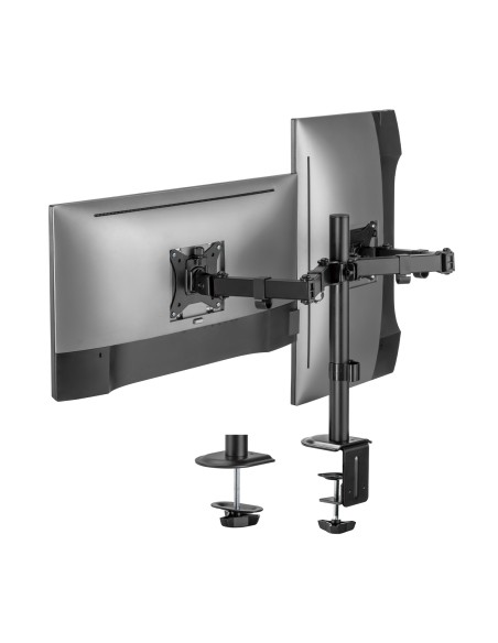 Soporte de Mesa ECO Giratorio e Inclinable para Monitor/TV 9Kg (3 Pivotes, 2 Brazos) de 17-32, Negro