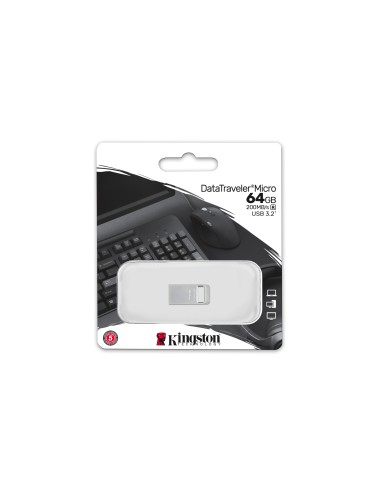 DataTraveler Micro unidad flash USB 64 GB USB tipo A 3.2 Gen 1 (3.1 Gen 1) Plata