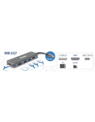 DUB-2327 base para portátil y replicador de puertos Alámbrico USB Tipo C Gris