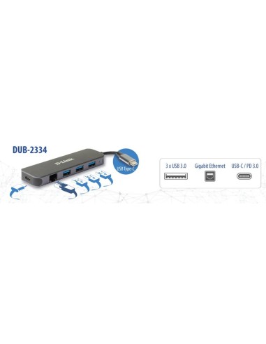DUB-2334 base para portátil y replicador de puertos Alámbrico USB Tipo C Gris