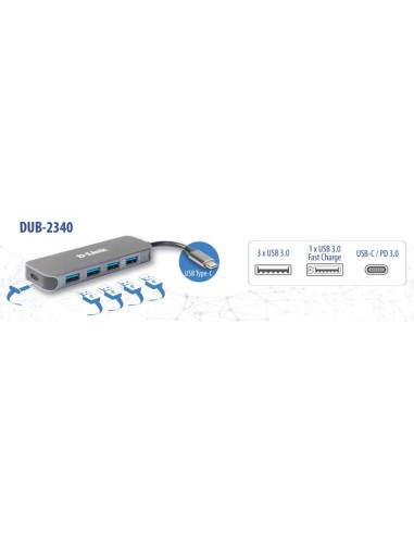 DUB-2340 hub de interfaz USB Tipo C 5000 Mbit/s Gris