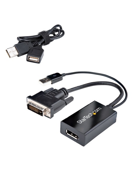 Adaptador DVI a DisplayPort Alimentado por USB - Conversor DVI a DisplayPort - Convertidor DVI-D a DP - 1920x1200