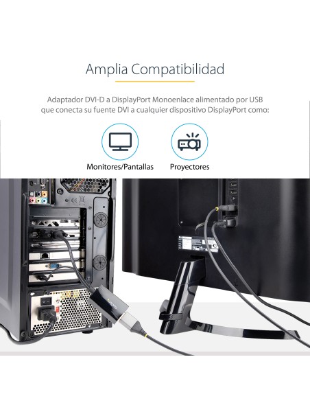 Adaptador DVI a DisplayPort Alimentado por USB - Conversor DVI a DisplayPort - Convertidor DVI-D a DP - 1920x1200