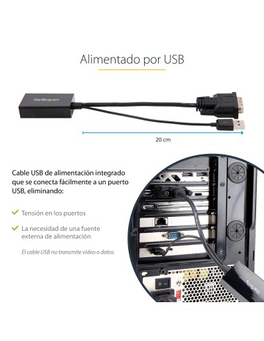 Adaptador DVI a DisplayPort Alimentado por USB - Conversor DVI a DisplayPort - Convertidor DVI-D a DP - 1920x1200