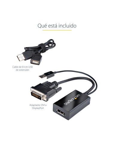 Adaptador DVI a DisplayPort Alimentado por USB - Conversor DVI a DisplayPort - Convertidor DVI-D a DP - 1920x1200