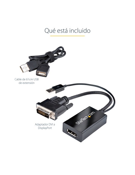 Adaptador DVI a DisplayPort Alimentado por USB - Conversor DVI a DisplayPort - Convertidor DVI-D a DP - 1920x1200