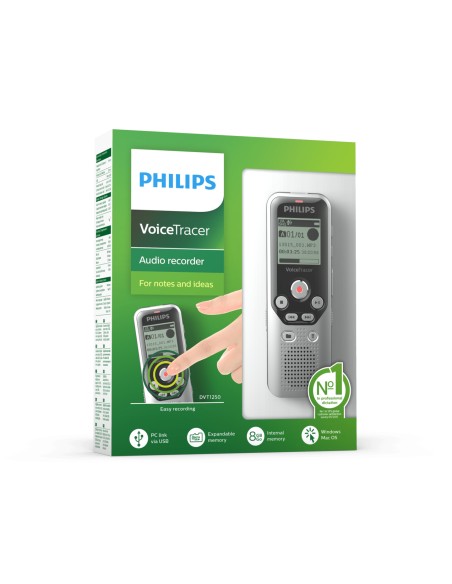 DVT1250 dictáfono Memoria interna y tarjeta de memoria Negro, Gris